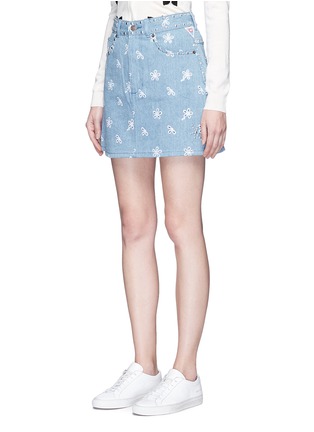 Front View - Click To Enlarge - MARC JACOBS - High waist stud embellished floral denim skirt