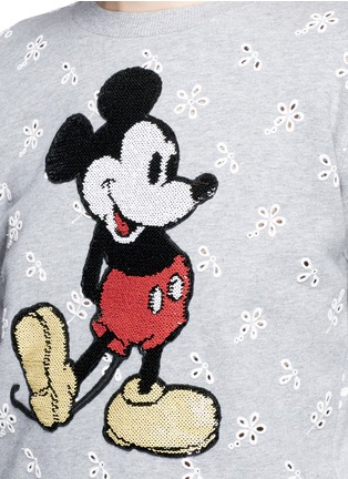 Detail View - Click To Enlarge - MARC JACOBS - Sequin Mickey floral broderie anglaise shrunken sweatshirt