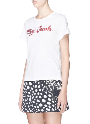 Front View - Click To Enlarge - MARC JACOBS - Logo glitter print cotton T-shirt