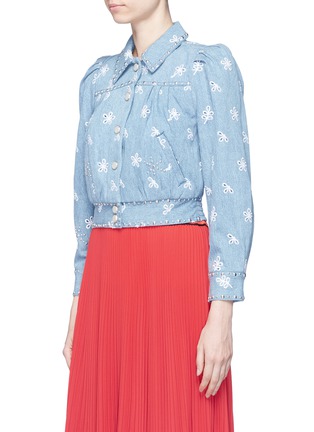 Front View - Click To Enlarge - MARC JACOBS - Stud broderie anglaise shrunken denim jacket