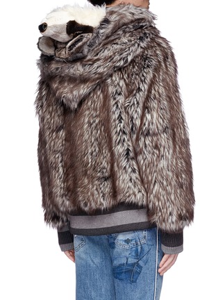 Back View - Click To Enlarge - - - 3D fox hood faux fur bomber jacket