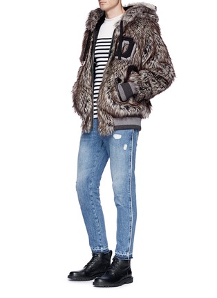 Figure View - Click To Enlarge - - - 3D fox hood faux fur bomber jacket