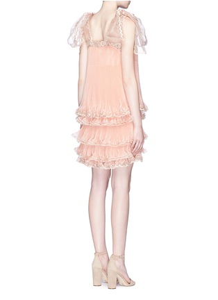 Back View - Click To Enlarge - CHLOÉ - Scalloped trim tiered pleated silk organza dress