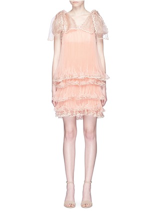 Main View - Click To Enlarge - CHLOÉ - Scalloped trim tiered pleated silk organza dress