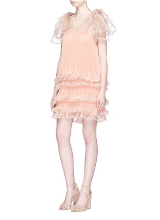 Figure View - Click To Enlarge - CHLOÉ - Scalloped trim tiered pleated silk organza dress