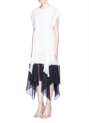 Front View - Click To Enlarge - CHLOÉ - Sailor collar pleated colourblock crepe voile dress