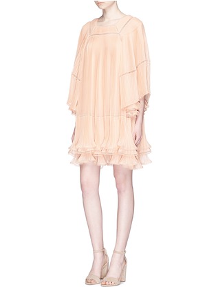 Figure View - Click To Enlarge - CHLOÉ - Batwing sleeve tiered hem pleated georgette dress