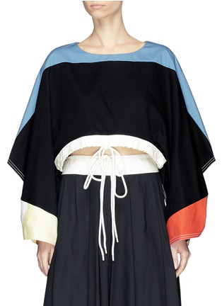 Main View - Click To Enlarge - CHLOÉ - Oversized knotted cuff drawstring cropped twill top