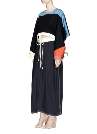 Figure View - Click To Enlarge - CHLOÉ - Oversized knotted cuff drawstring cropped twill top