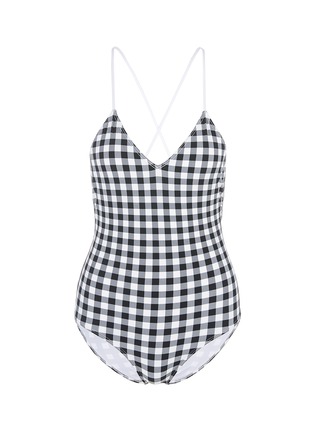 Main View - Click To Enlarge - 73318 - Gingham lace-up back one-piece swimsuit