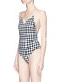 Figure View - Click To Enlarge - 73318 - Gingham lace-up back one-piece swimsuit