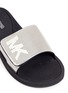 Detail View - Click To Enlarge - MICHAEL KORS - 'MK' logo perforated mirror band slide sandals