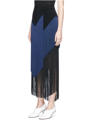 Front View - Click To Enlarge - STELLA MCCARTNEY - 'Veronica' colourblock layered fringe cady midi skirt