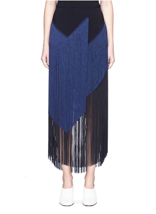 Main View - Click To Enlarge - STELLA MCCARTNEY - 'Veronica' colourblock layered fringe cady midi skirt