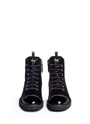 Front View - Click To Enlarge - 73426 - 'Hilary' zip velvet and patent leather boots