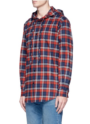 Front View - Click To Enlarge - BALENCIAGA - Check plaid flannel hooded shirt