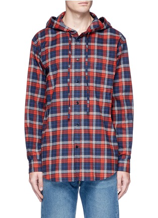Main View - Click To Enlarge - BALENCIAGA - Check plaid flannel hooded shirt