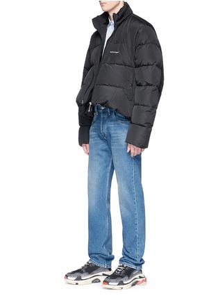 Figure View - Click To Enlarge - BALENCIAGA - Logo print cropped down puffer jacket