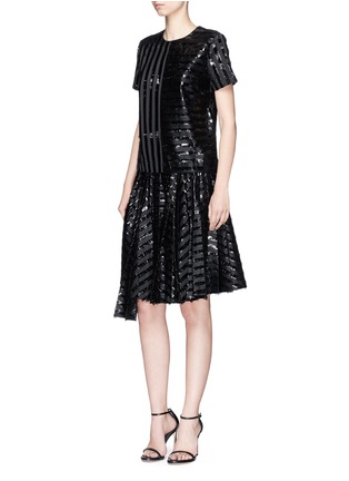 Figure View - Click To Enlarge - ANAÏS JOURDEN - Asymmetric pleated gel stripe fil coupé skirt