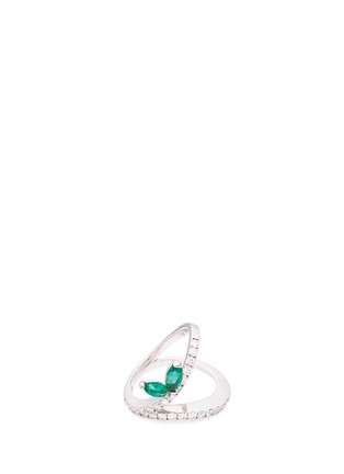 Main View - Click To Enlarge - FERRARI FIRENZE - 'Blues' diamond emerald split shank leaf ring