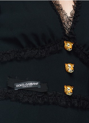 Detail View - Click To Enlarge - - - Leopard button ruffle lace cady dress