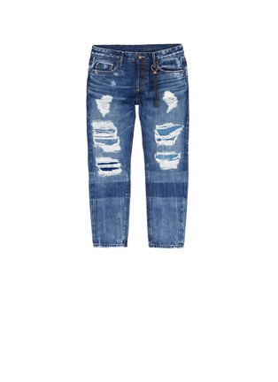 Main View - Click To Enlarge - 72877 - 'Savanna' knit patchwork ripped cropped jeans