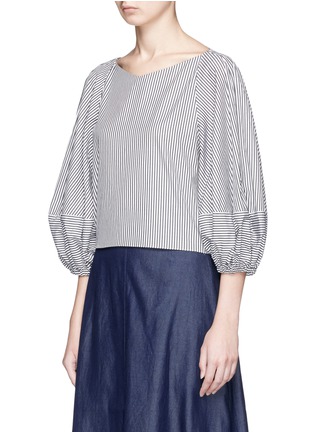 Front View - Click To Enlarge - TIBI - Balloon sleeve stripe cropped top