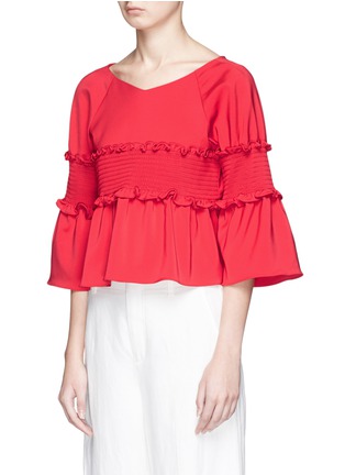 Front View - Click To Enlarge - TIBI - Smocked cropped faille top