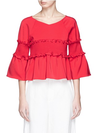 Main View - Click To Enlarge - TIBI - Smocked cropped faille top