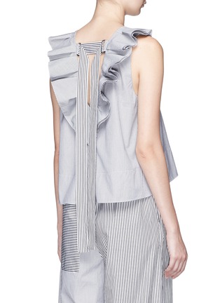 Back View - Click To Enlarge - TIBI - Tie back ruffle stripe sleeveless top