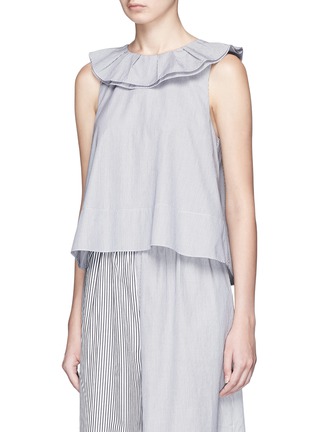 Front View - Click To Enlarge - TIBI - Tie back ruffle stripe sleeveless top