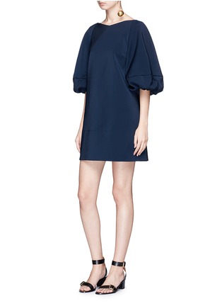 Figure View - Click To Enlarge - TIBI - Balloon sleeve cutout V-back faille dress