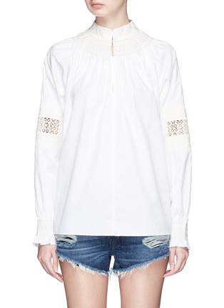 Main View - Click To Enlarge - TIBI - 'Cora' floral embroidery smocked poplin top