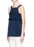 Front View - Click To Enlarge - TIBI - Smocked bandeau overlay faille top