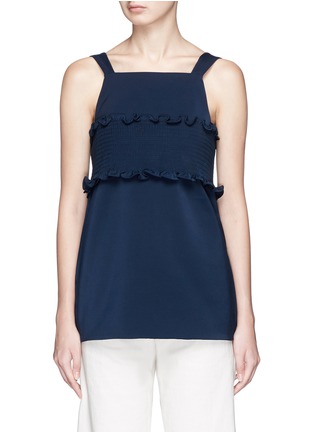 Main View - Click To Enlarge - TIBI - Smocked bandeau overlay faille top