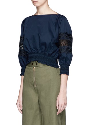 Front View - Click To Enlarge - TIBI - 'Cora' floral embroidery cropped poplin top