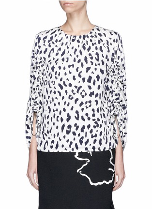 Main View - Click To Enlarge - TIBI - 'Cheetah On' ruched sleeve silk charmeuse top