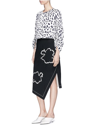Figure View - Click To Enlarge - TIBI - 'Cheetah On' ruched sleeve silk charmeuse top