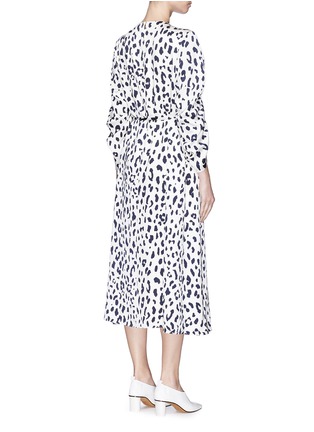 Back View - Click To Enlarge - TIBI - 'Cheetah' belted ruched sleeve silk charmeuse dress