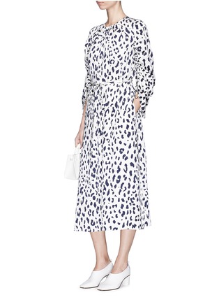 Figure View - Click To Enlarge - TIBI - 'Cheetah' belted ruched sleeve silk charmeuse dress