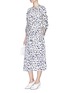 Figure View - Click To Enlarge - TIBI - 'Cheetah' belted ruched sleeve silk charmeuse dress