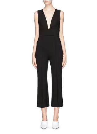 Main View - Click To Enlarge - TIBI - Cropped flared ponte jersey V-neck jumpsuit