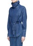 Front View - Click To Enlarge - STELLA MCCARTNEY - Waist sash turtleneck chambray top