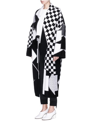 Front View - Click To Enlarge - STELLA MCCARTNEY - Checkboard intarsia oversized knit coat