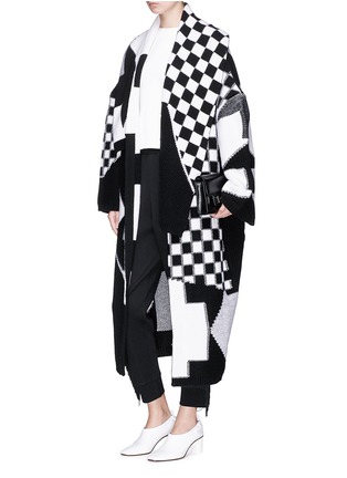 Figure View - Click To Enlarge - STELLA MCCARTNEY - Checkboard intarsia oversized knit coat