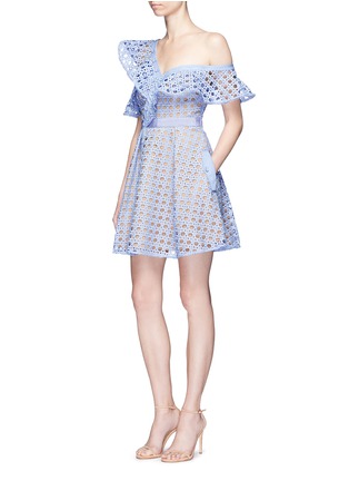 Figure View - Click To Enlarge - SELF-PORTRAIT - Guipure lace frill one-shoulder mini dress