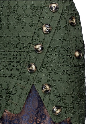 Detail View - Click To Enlarge - SELF-PORTRAIT - Asymmetric button lace underlay broderie anglaise mini skirt