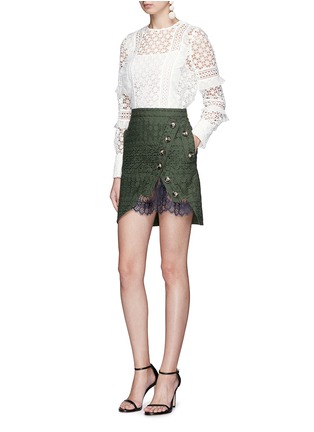 Figure View - Click To Enlarge - SELF-PORTRAIT - Asymmetric button lace underlay broderie anglaise mini skirt