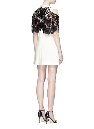 Back View - Click To Enlarge - SELF-PORTRAIT - Monochrome lace cape cold shoulder crepe mini dress
