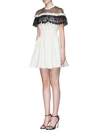 Front View - Click To Enlarge - SELF-PORTRAIT - 'Hudson' lace yoke poplin mini dress